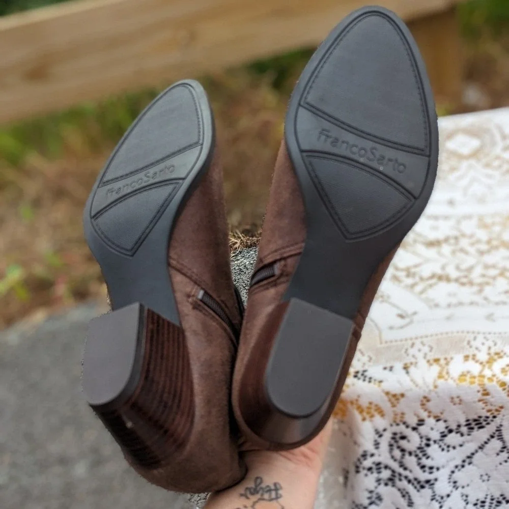 Boho Western Festival‎ Brown Ankle Boots Franco Sarto Gabie Buckle Booties 9.5M